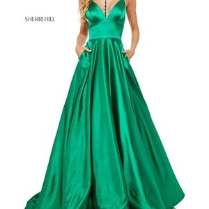 Sherri Hill Green Satin Evening Gown